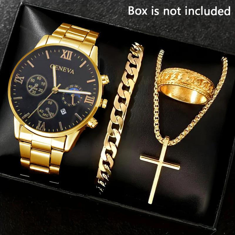 Watch Set, Watch, Men's Glass Quartz Watch, Steel Belt, One Men's Watch.