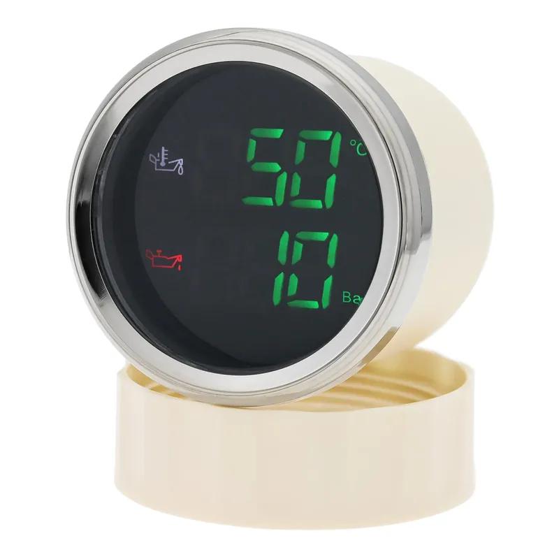 Digital 2 IN 1 Oil Temperature+Oil Pressure Gauge Green Red LED 52mm Gauge with Oil Press/Temp Sensor for Car Boat 12V24V