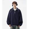 Men's Autumn Trendy Navy Blue Half-Zip Stand-Collar Hoodie Jacket