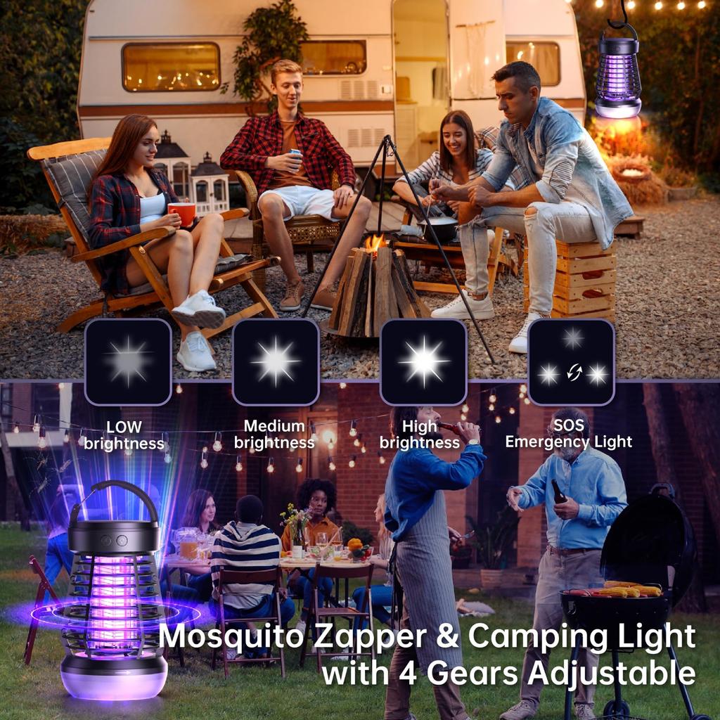 Lumină Reîncărcabilă și de Camping 2 în 1, Electric 2000V cu Lumină UV, 395NM Captator de Insecte pentru Interior și Exterior, Portabil pentru Muște