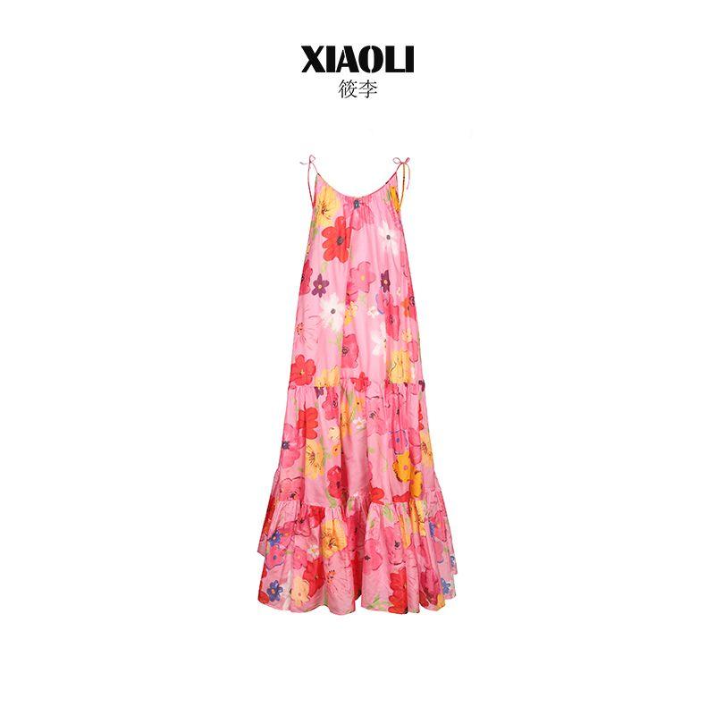 

[Same Style as the Package] Xiaoli Xiaoli Li Print Layered Ceremony Silk Sling Holiday Dress Pink Print S