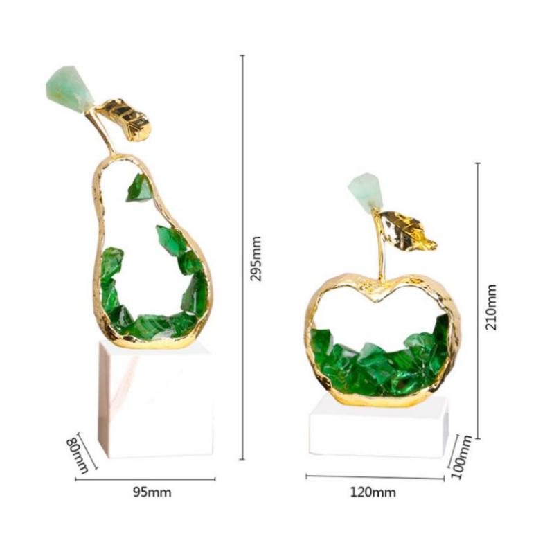 Зелене Кришталеве Яблуко Сіднейська Груша Імітація Фруктової Скульптури Ручна Робота Кришталеві Прикраси Металева Фігурка Аксесуари для Домашнього Декору