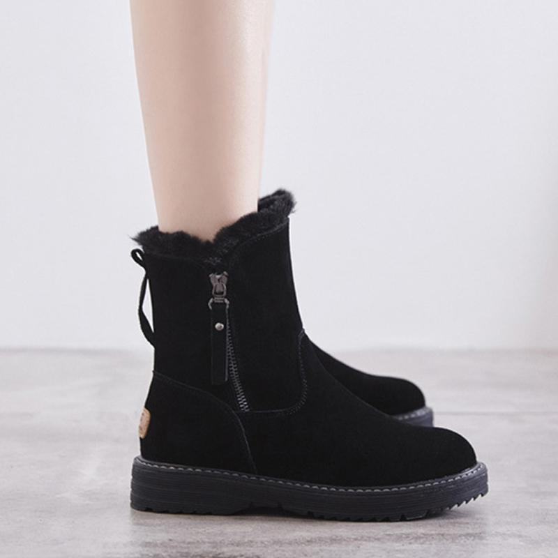 

Genuine Leather Winter Shoes Women Snow Boots Thick Sole 3cm Warm Plush Fashion Ladies Ankle Booties Black Plus Size 41 36 чёрный