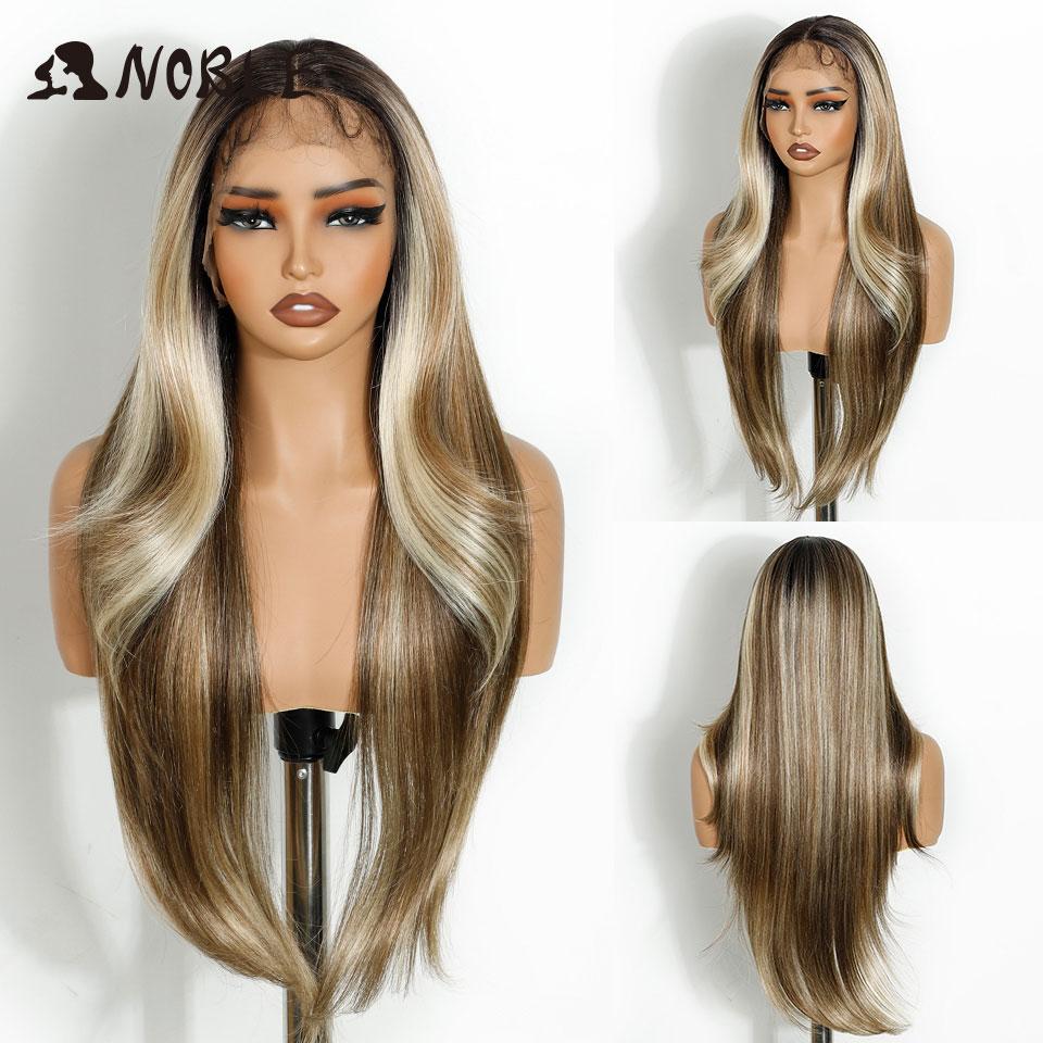 

Noble HD Transparent 13X4 Lace Straight Wigs Synthetic Lace Wig 28 Inch Baby Hair Lace Frontal Wig Wave Lace Wig For Women Wig (as the picture,150%&28inches&Lace Front)