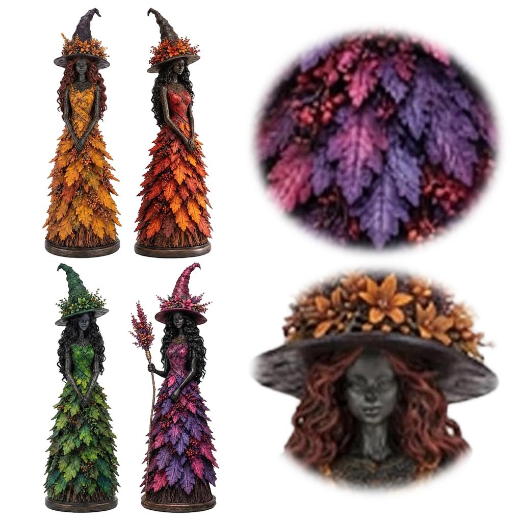 Handcrafted Resin Witch Figurine Halloween Home Decor Gift Fall Harvest Autumn Gothic Tabletop Statue