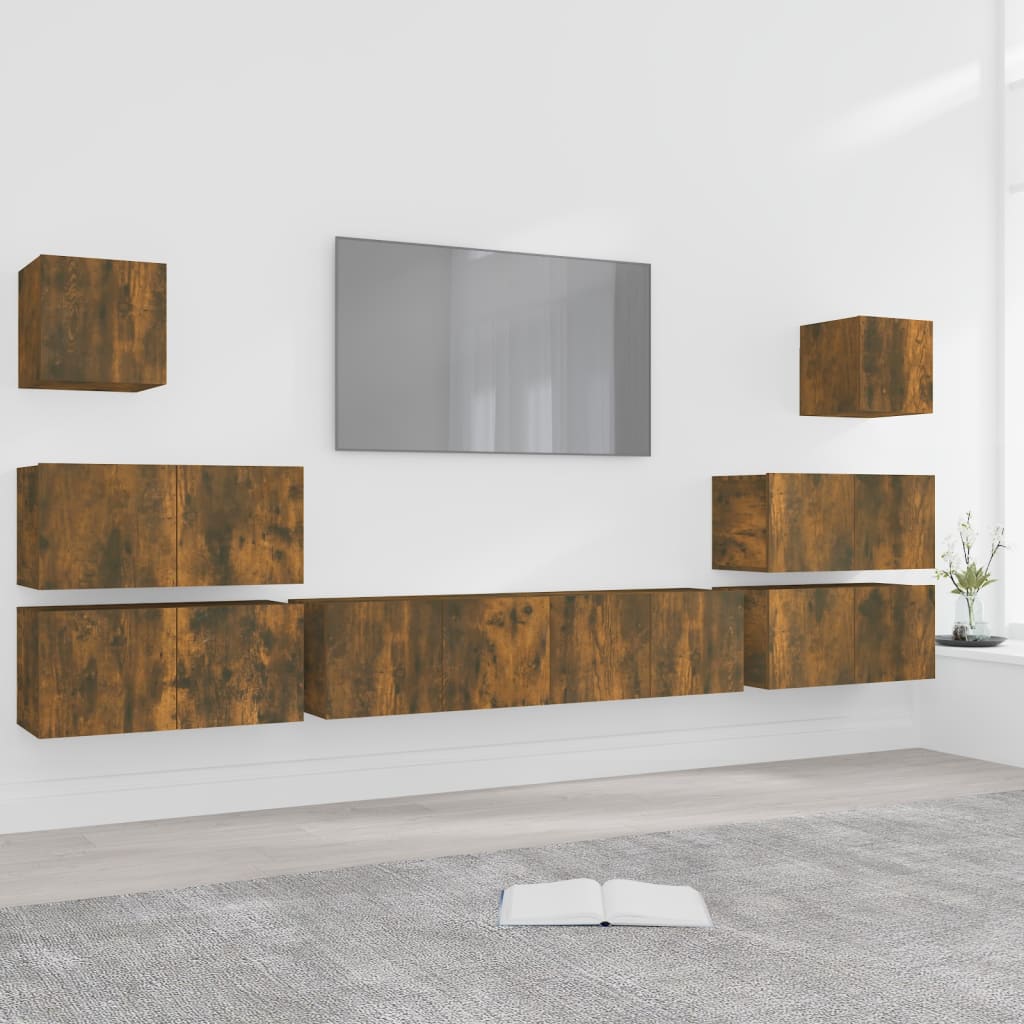8 piece TV cabinet set smoked oak effect engineered wood