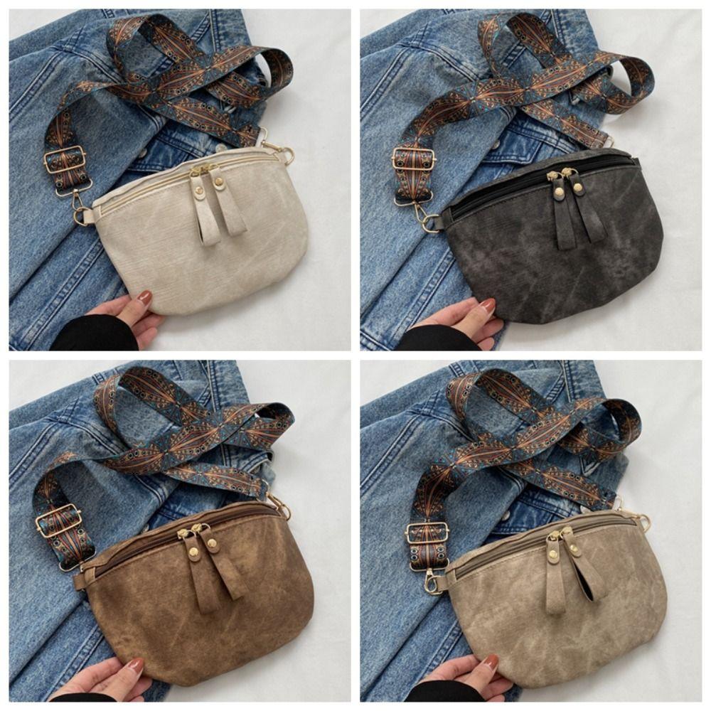 Dumpling Shape PU Leather Waist Bag Zipper Women Crossbody Bag Simple Chest Bag Travel