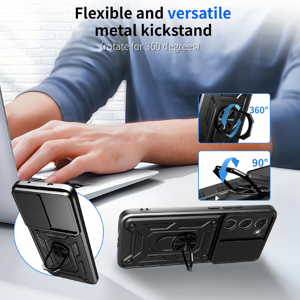 For TECNO Spark 40 Pro+ 4G Case with Slide Camera Lid PC + TPU Kickstand Phone Cover