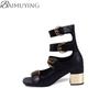 Fashion Women Square Toe Heeled Sandals Buckle High Heels Shoes Woman Summer 2025 Fashion Dress Open Toe Pumps Shallow Chunky Sandalias