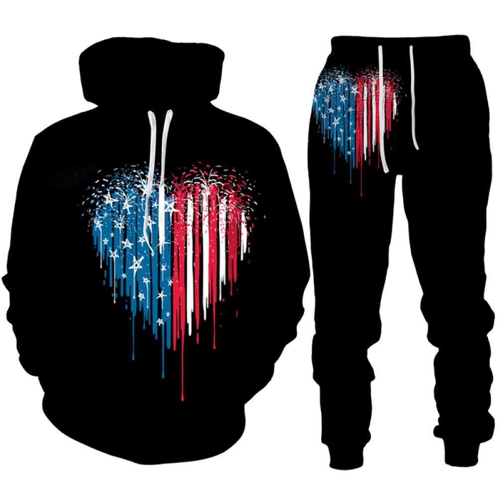 Dolce Amore Cuore 3D Stampa Uomo/Donna Tuta Set Casual Felpa Con Cappuccio E Pantaloni 2 Pezzi Set Oversize Pullover Trend Coppia Felpa