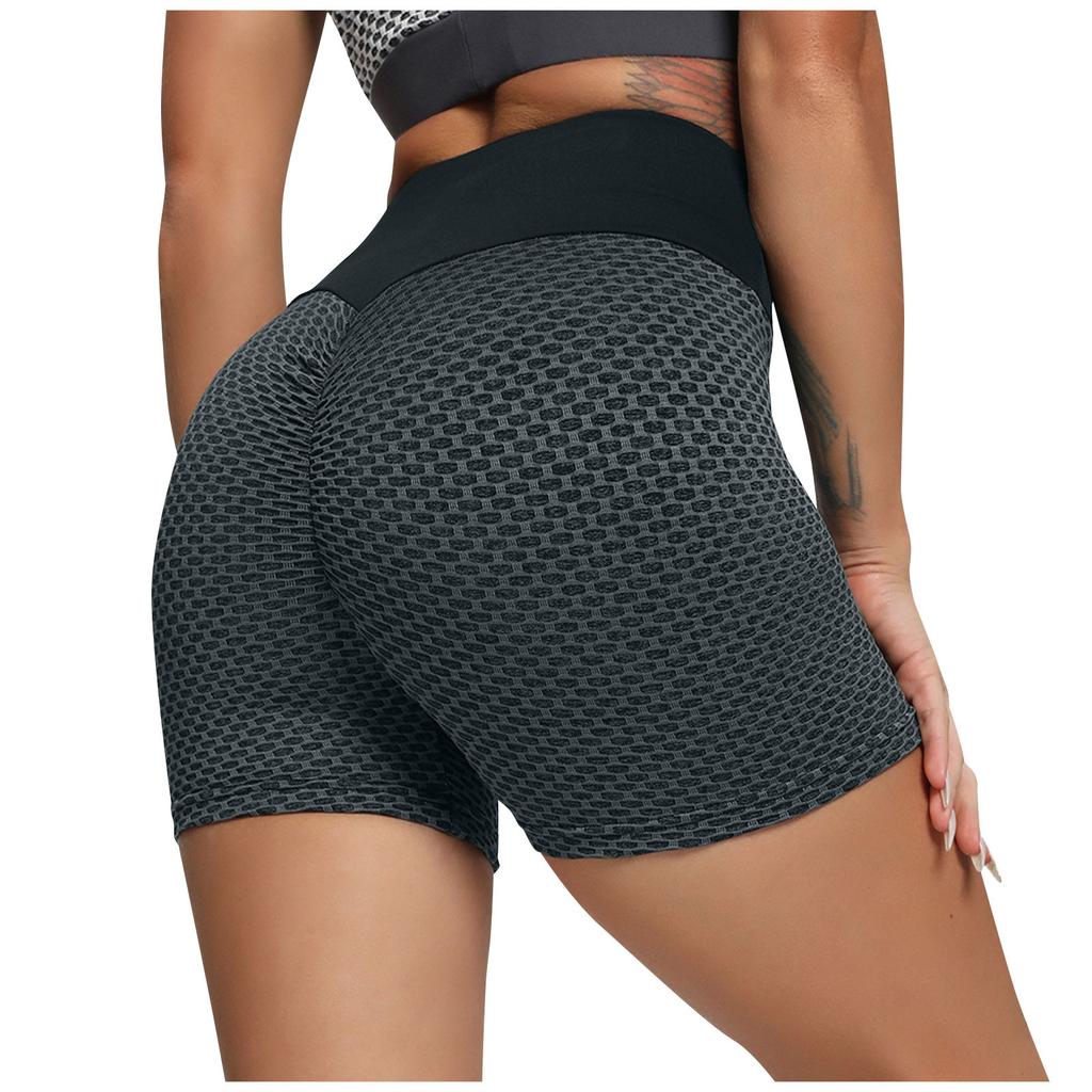 Women's Honeycomb High Waist Side Pocket Breathable Five Point Yoga Shorts Pants