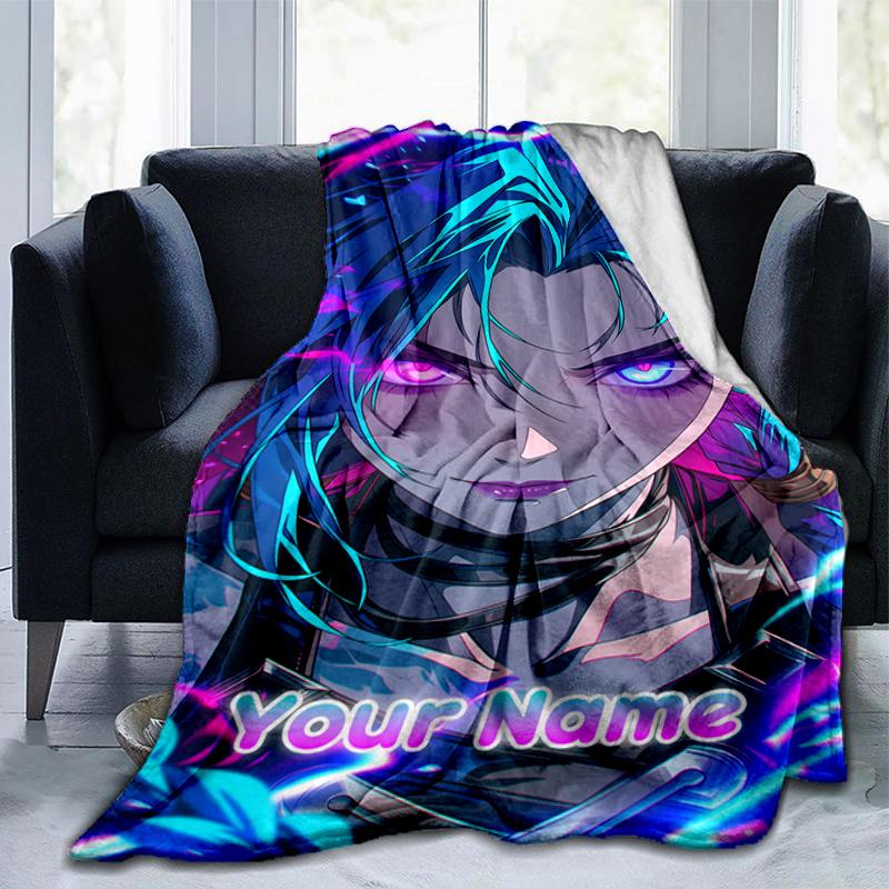 1PC Custom Name "Electric Dreams: Neon Warrior" flannel blanket versatile,all-season throw suitable for the living room,bedroom,camping,travel,and gif