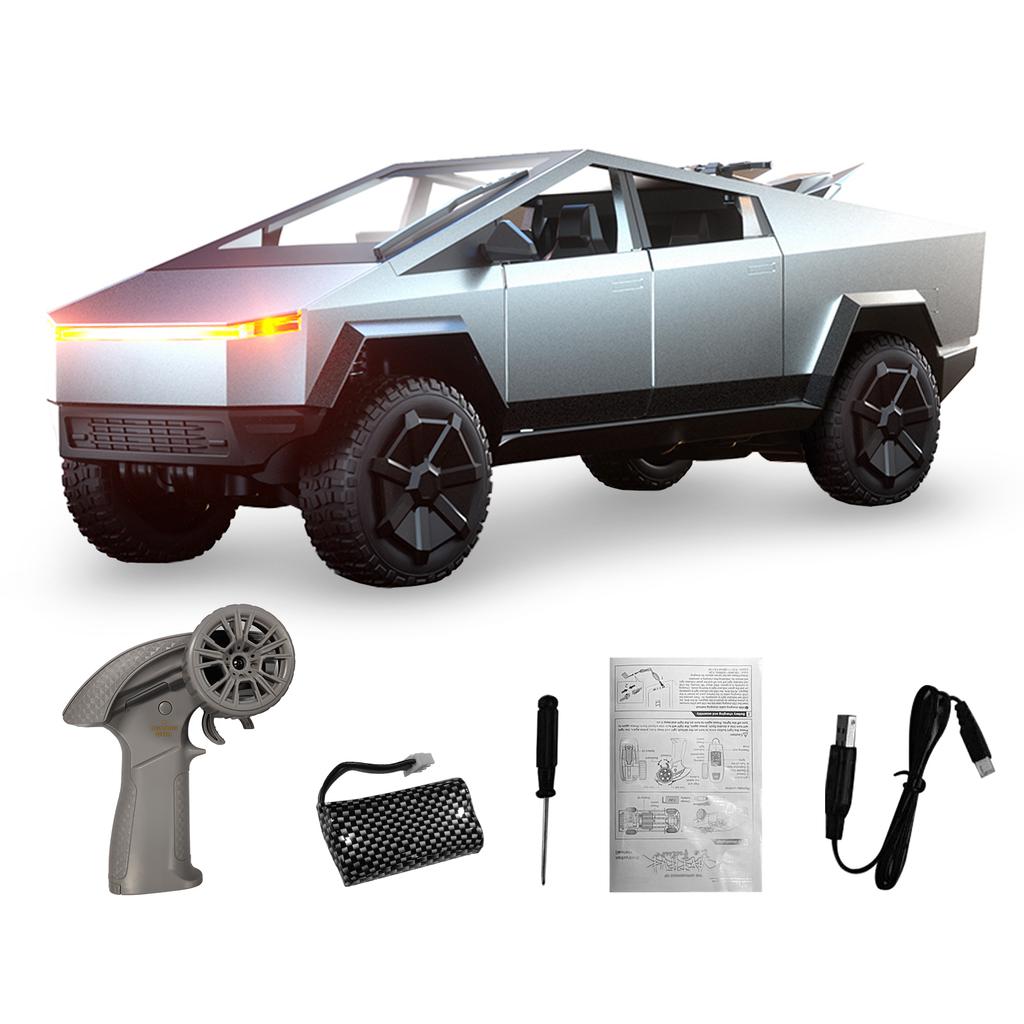 Cyber Truck Toy, 2.4GHz Remote Control Alloy Vehicle with Motorcycle and LED Lights, Model Pickup Tr