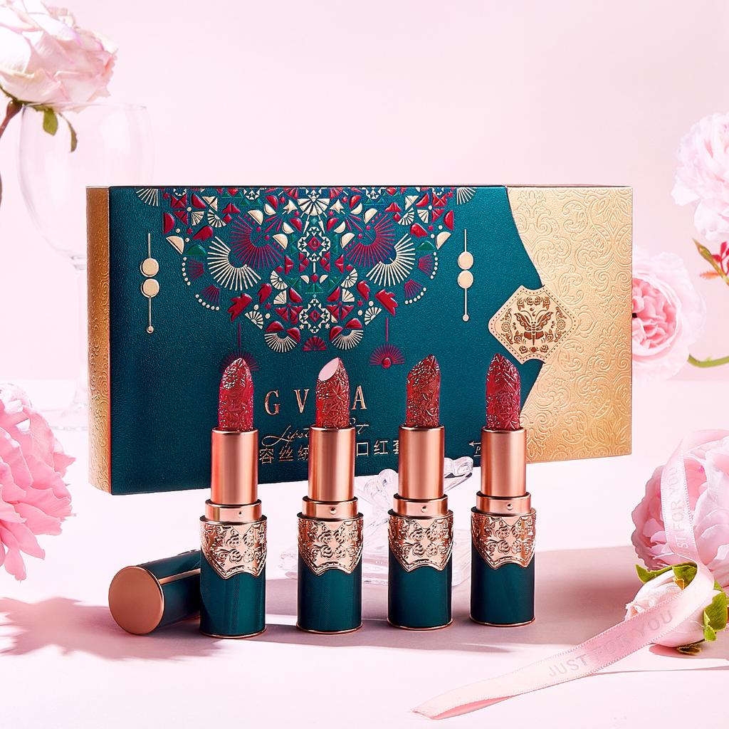 Makeup Lipstick Set Carved Nude Li Pstick Matte Velvet Long Lasting Easy To Color Non-stick Cup Lip Glaze