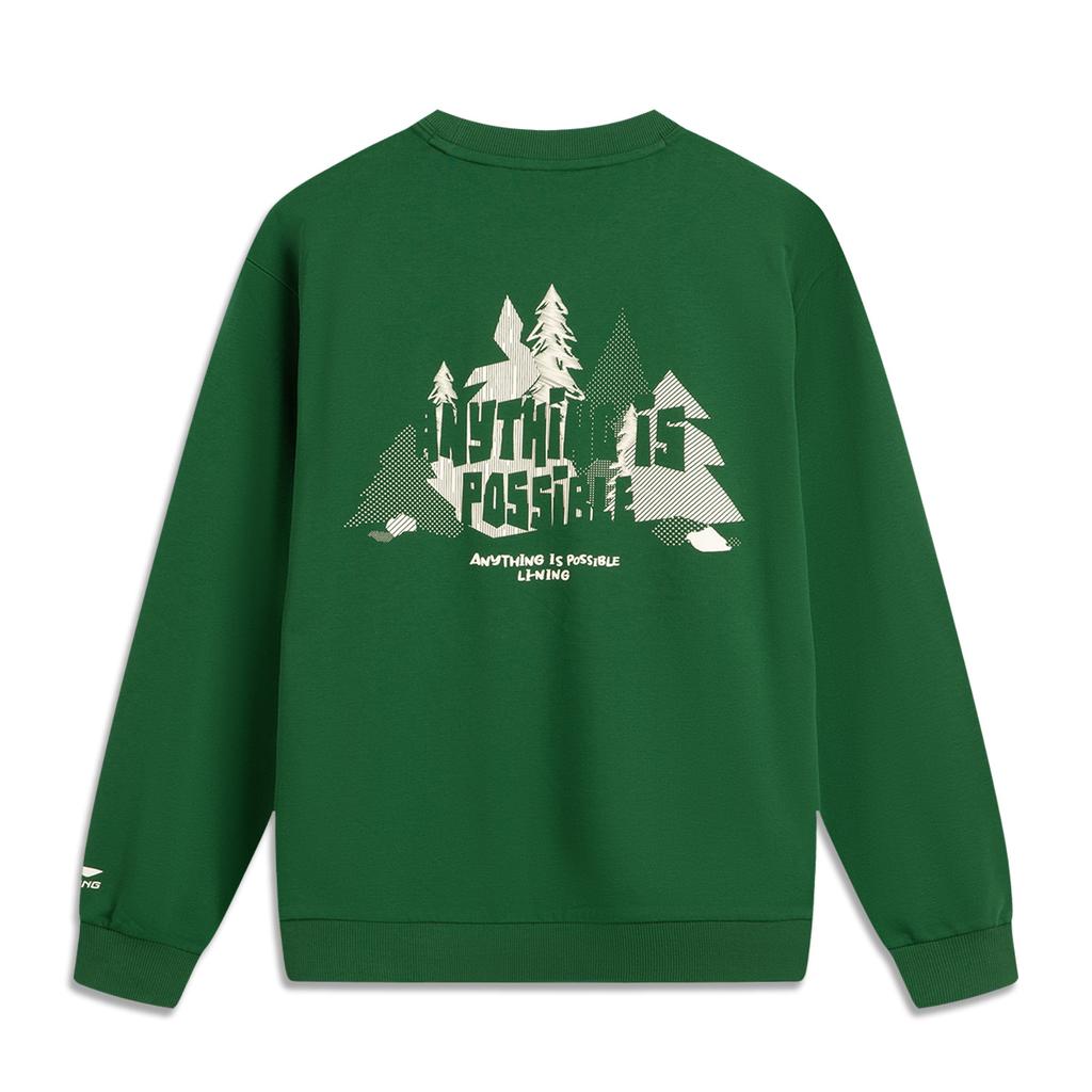 Li-Ning Fashionable Versatile Dopamine Round Neck Letter Pullover Long Sleeve Fleece Knit Sweatshirt Men sweatshirt Eden-Green AWDV377-4