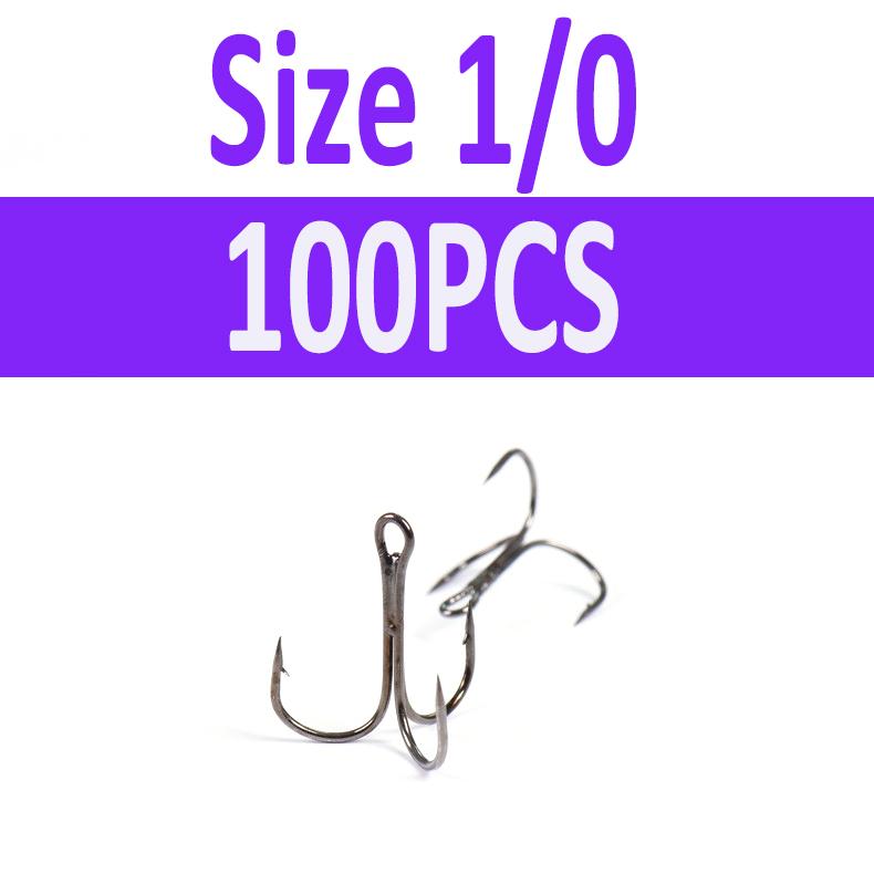 100pcs Multiple Size Treble Hooks Fishing Hook for Lures Size 12 10 8 6 4 2 1 1/0 2/0 3/0 4/0 5/0 Black Color [YG0001]