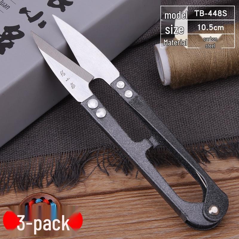 Large Carbon Steel U-Shaped Yarn Scissors for Thread Trimming, Spring-Loaded Cross-Stitch Scissors