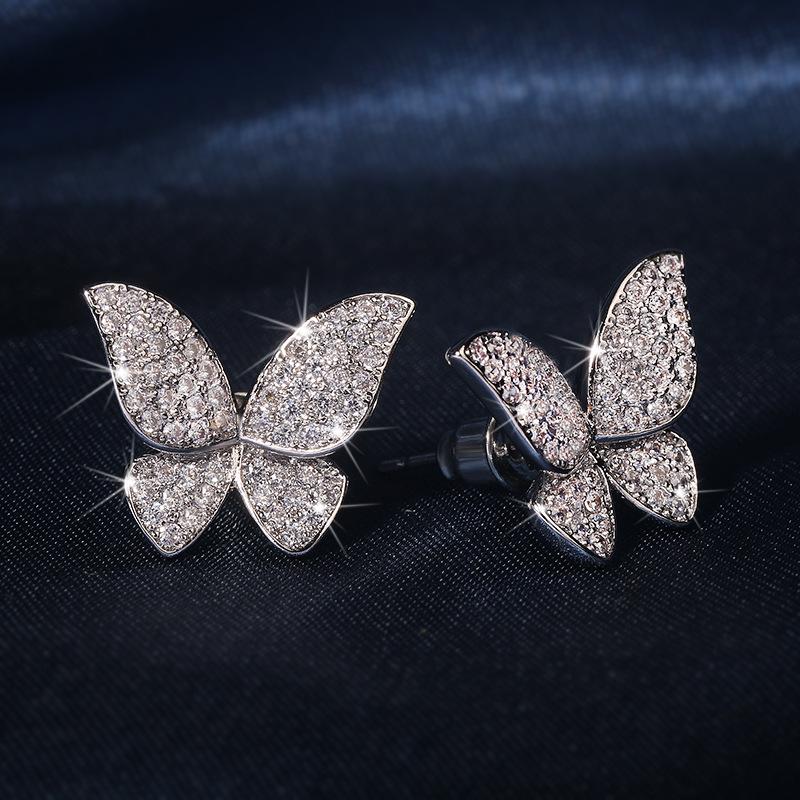 

Fashion Female Earrings SIlver Needle Butterfly Bowknot Micro Pave Zircon Earrings For Women Gifts Pendientes Oorbellen