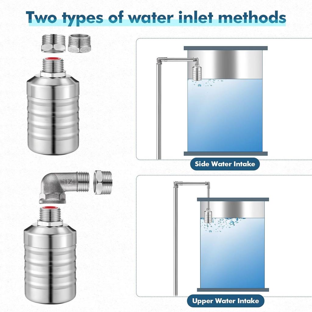 3 Pack Water Float Valve 1/2" To 3/4'' Auto Shut Off Water Tank Float Valve 304 Stainless Steel Fully Automatic Level Control for Pool, Livestock