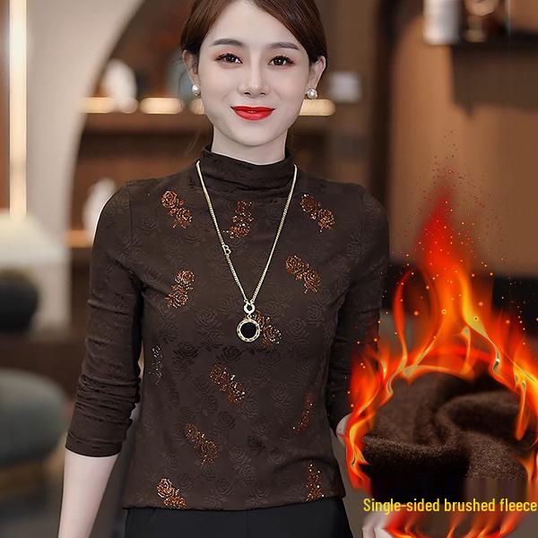 

Женская блузка с полувысоким воротником из вязаного ворсованного полотна и отделкой стразами, осень/зима 2024 2XL