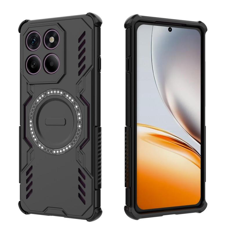 For Motorola Edge 60 Pro 5G Magnetic Case WANLONFENG DJ Series PC TPU Phone Cover with 2Pcs Tempered Glass Film