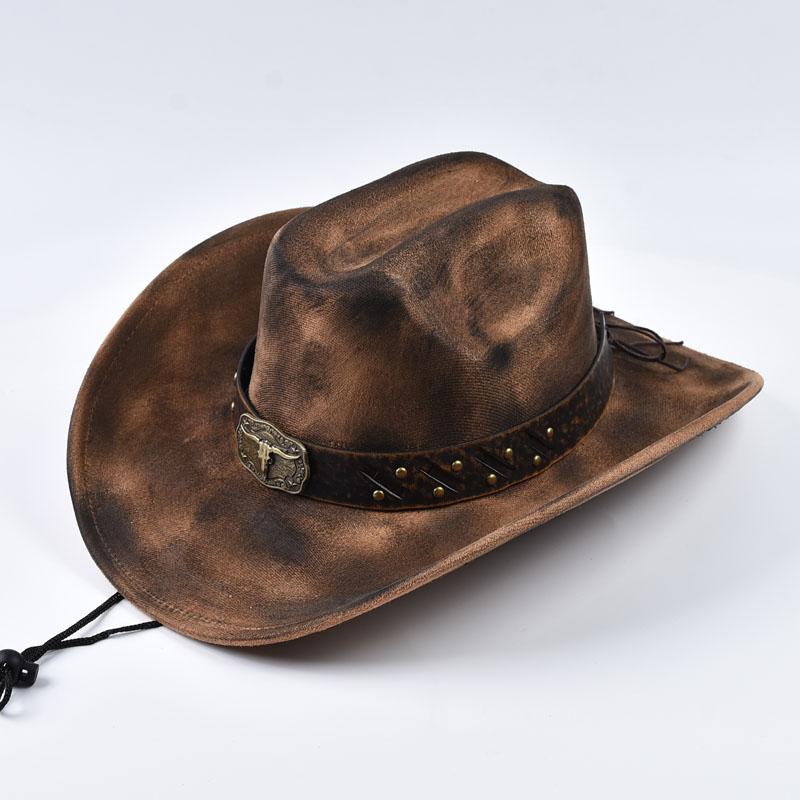 Vintage Western Cowboy Hat Wide Brim Felt Hats Outdoor Gentleman Cowgirl Jazz Cap Sombrero Hombre