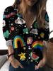 Colorful Cartoon Element Printed Lapel Shirt Women's Loose Casual and Comfortable Single-breasted Commuter Top