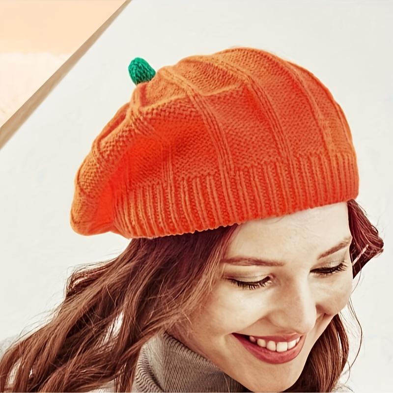 

Winter Vintage Parent-child Warm Beanies Cap Knitted Hat Halloween Supplies Beret Hat Pumpkin Hat for Women помаранчевий