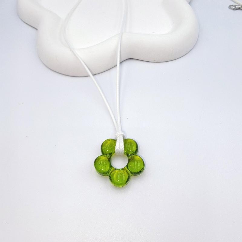 Sweet Glass Flower Pendant Necklace Fashion Statement Choker Neck Chain Simple Cord Collar Necklace Party Jewelry