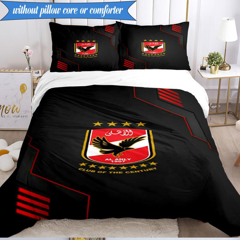 3PCS Ahly Football club Printed Soft Bedding Set,Including 1pc Duvet Cover And 2pcs Pillowcases Perfect for Bedroom, Dormitory, Fan gift
