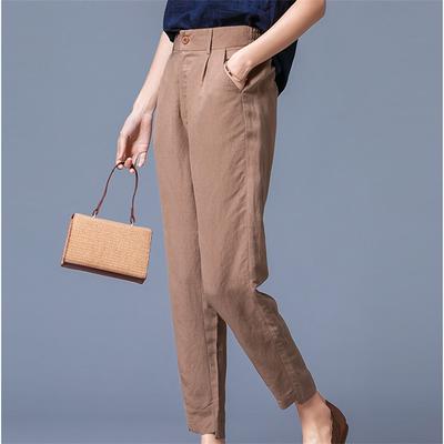 Cotton and Linen Office Autumn Women's Pants Female High Waist Loose Harem Pants Capris for Women Trousers Woman