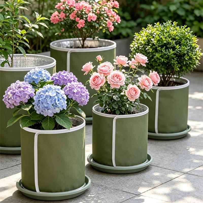 Reflektierendes Blumentopf-Abdeckungs-Set (3 Stück) mit Stoffhülle für Fensterbank-Dekoration, Balkonnutzung und Außentopfpflege