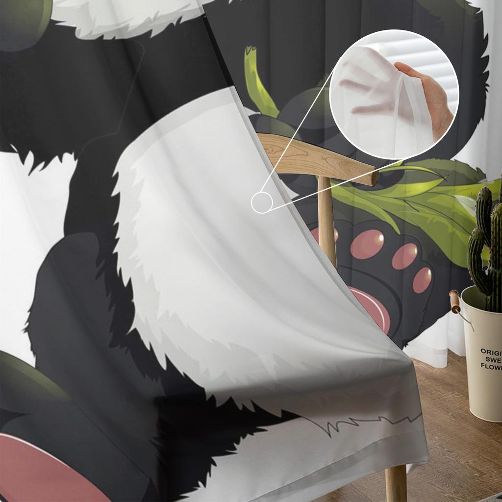 Animal Cute Panda Bamboo Tulle Curtain For Living Room Bedroom Modern Sheer Curtains Decorative Window Treatment