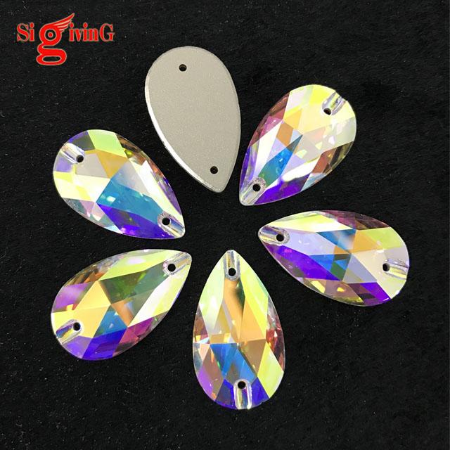 Top Quality AB K9 Crystals Flatback Teardrop Rhinestones Sew on Strass Sewing Glass Rhinestones for Dance Dress