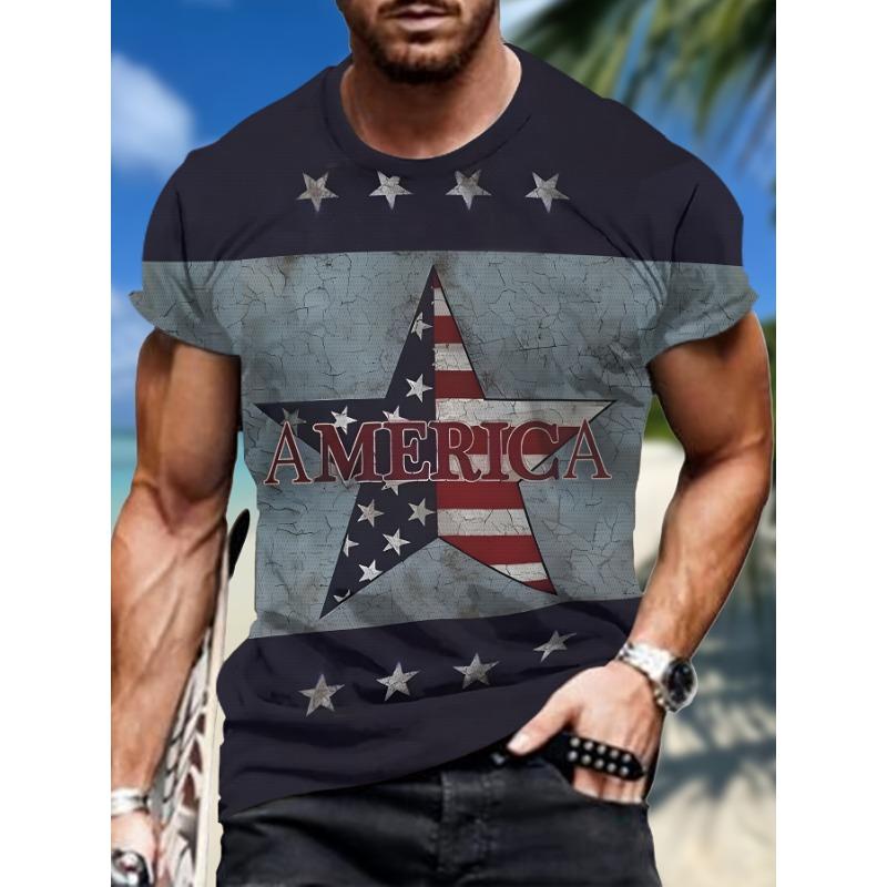Men's Stars Graphic Print T-shirt Short Sleeve Crew Neck Car Mechanic Motor Tee Men's Clothing for Summer Outdoor Top