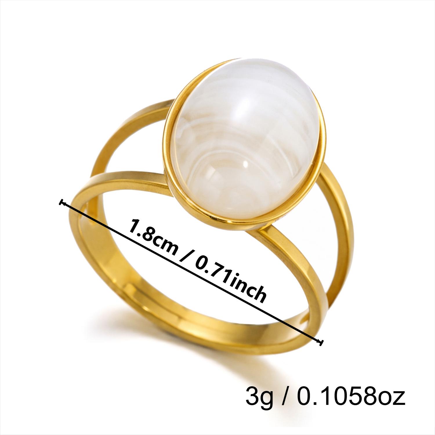 French Vintage Mother of Pearl Open Ring for Women Stainless Steel Adjustable Gold Elegant Iridescent Shell Jewelry