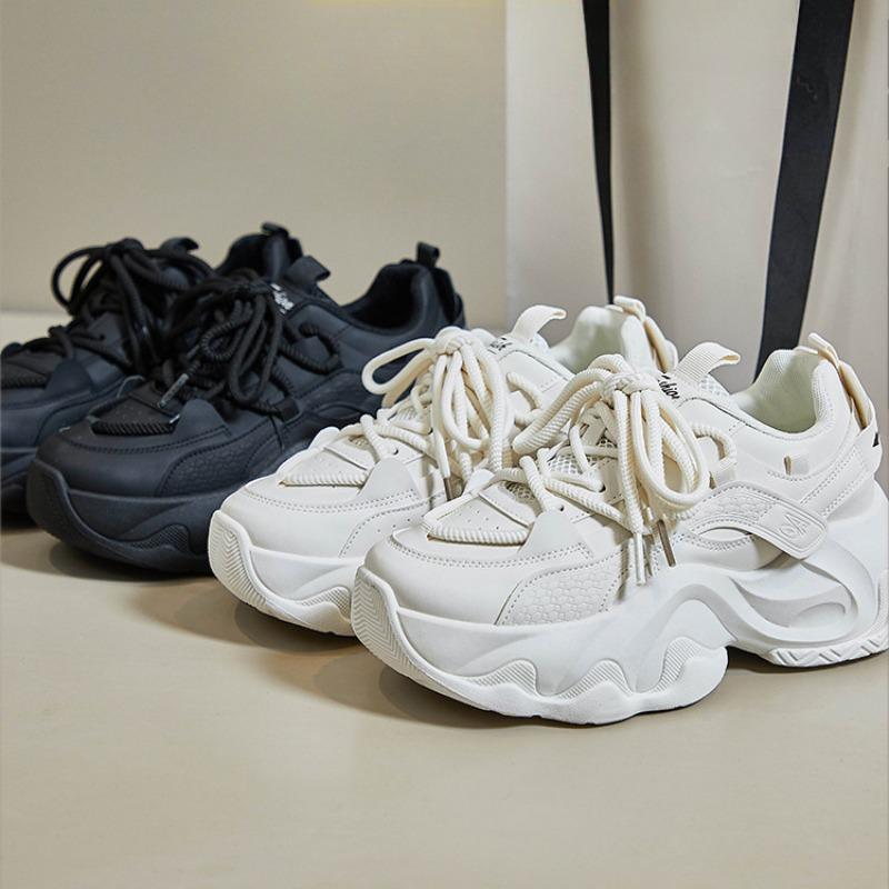 White Women Sneakers Chunky Woman Shoes for Women 2025 Four Season Design Platform Shoes Trend Pu Leather Patchwork Shoes Woman
