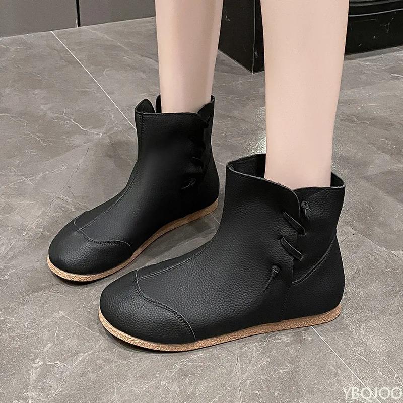 Módní dámské boty s plochou podrážkou, krátké boty, podzimní novinka, měkká podrážka, retro osobnost, jednoduché, pohodlné, protiskluzové, trendy módní boty