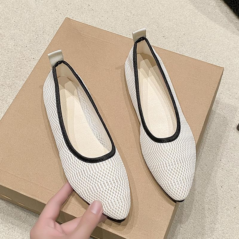 Fashion 2024 Hot Sale Non-slip Shoes for Women Flat with Pointed Toe Solid Color Breathable Mesh Ladies Shoes Zapatos Para Mujeres