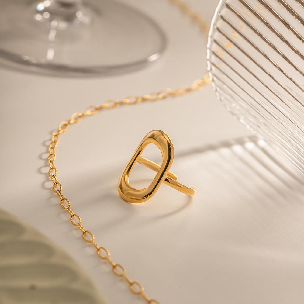 18k Gold Geometric Rectangle Stainless Steel Ring - Trendy & Versatile Fashion Jewelry