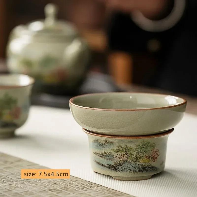 Exquisite Ice Crack Glaze Ceramic Teacup Handmade Beauty Gaiwan Vintage Chinese Tea Tureen High Grade Porcelain Tea Cups