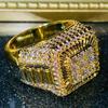 Luxury Micro Pvae White CZ Women's Ring Sparkling Gold Color Hand Carving Daily Wear Party Jewelry Anniversary Gift
