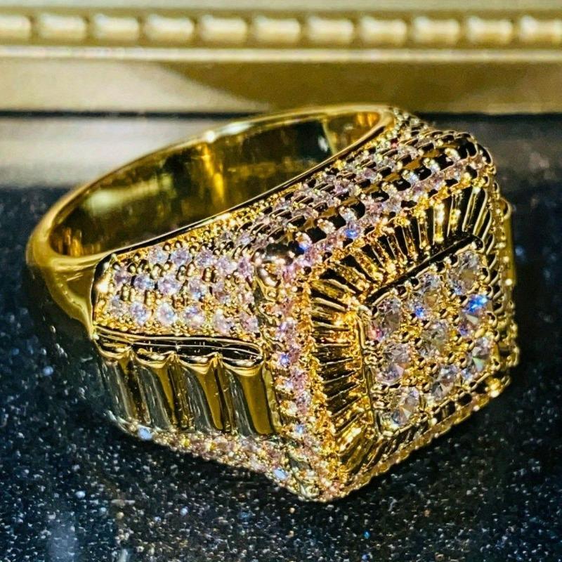 Luxury Micro Pvae White CZ Women's Ring Sparkling Gold Color Hand Carving Daily Wear Party Jewelry Anniversary Gift