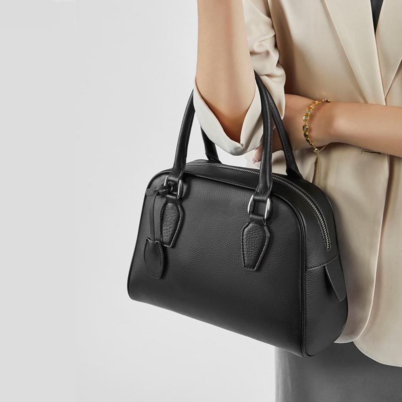 Genuine Leather Boston Tote Handbags For Women  Trend Design Bowling Pillow Ladies Shoulder Crossbody Bags