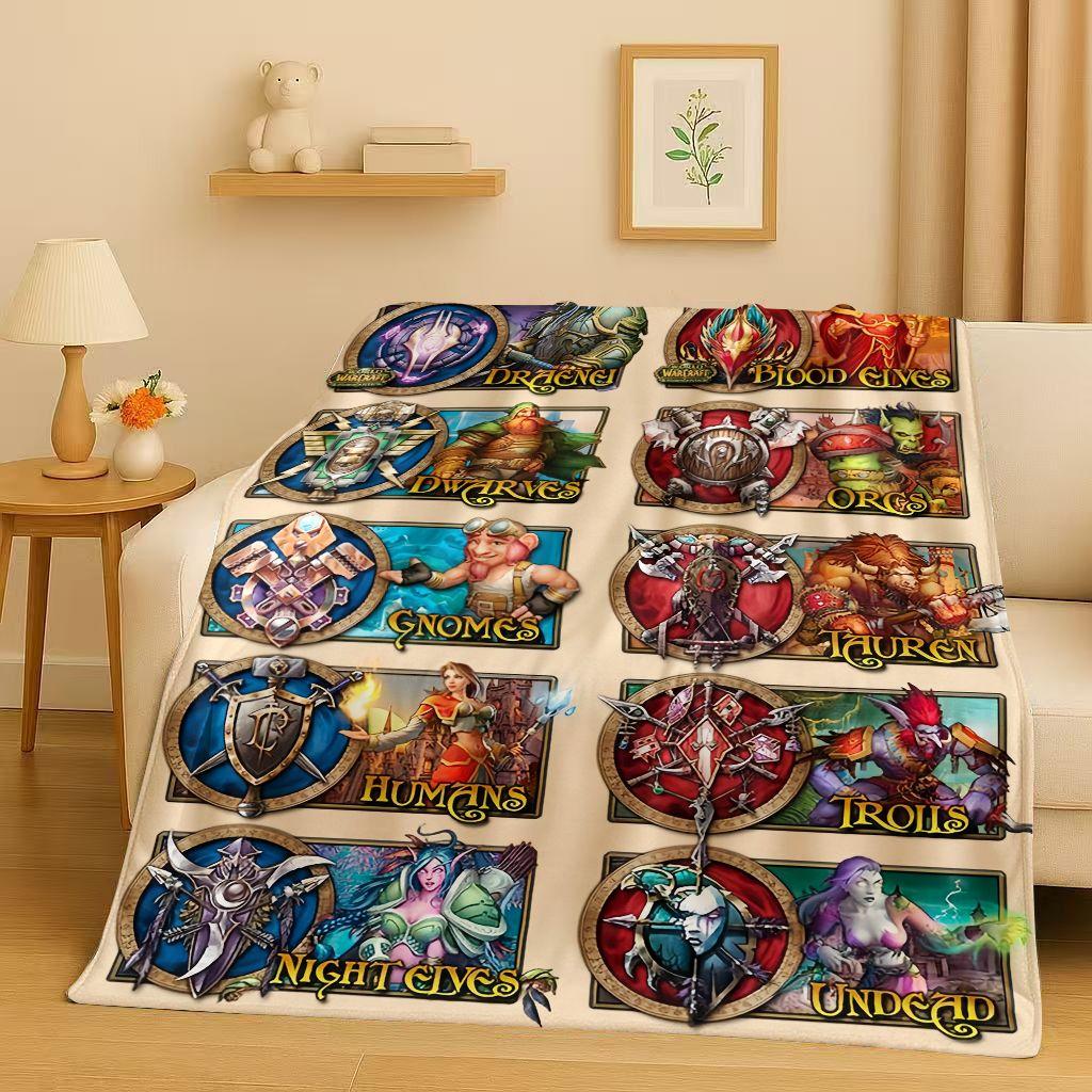 3D WOW World of Warcraft Spiel Dämonenjäger Arthas Cartoon Flanell Decke, Ultra Weiche Plüschdecke für Zuhause Schlafzimmer Bett Sofa Abdeckung