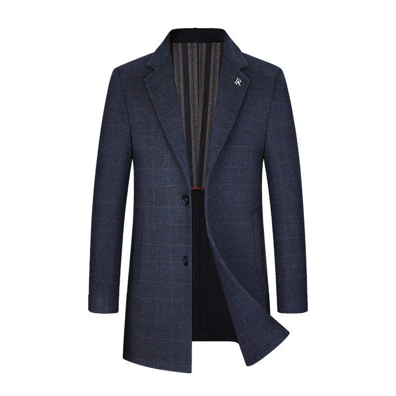 Autumn and Winter New Men's Handmade Double-sided Woolen Coat Medium and Long Suit Collar Plaid Woolen Coat Men's Coat