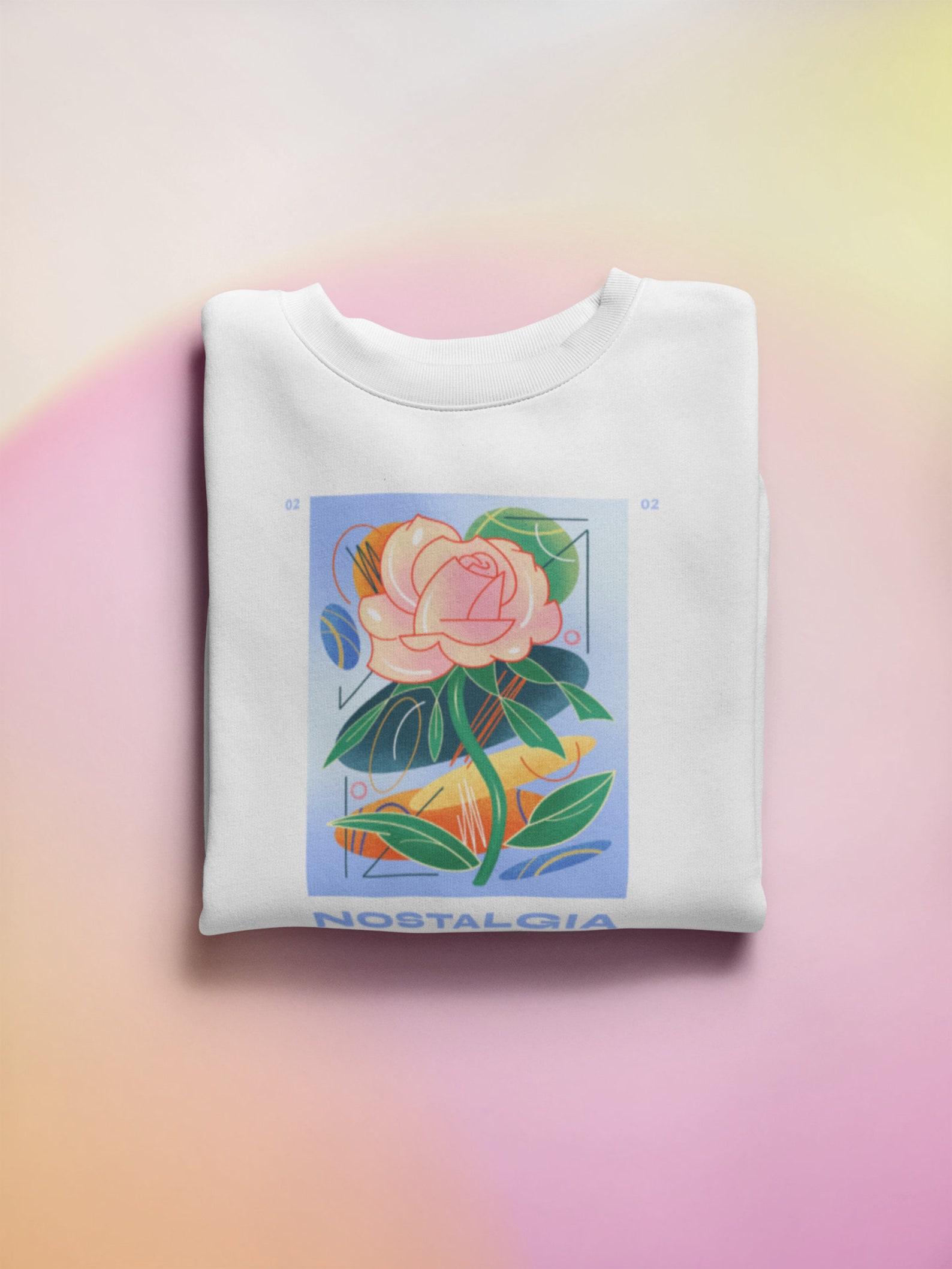 Abstract Lily Flower T-shirt: Retro Floral Art M
