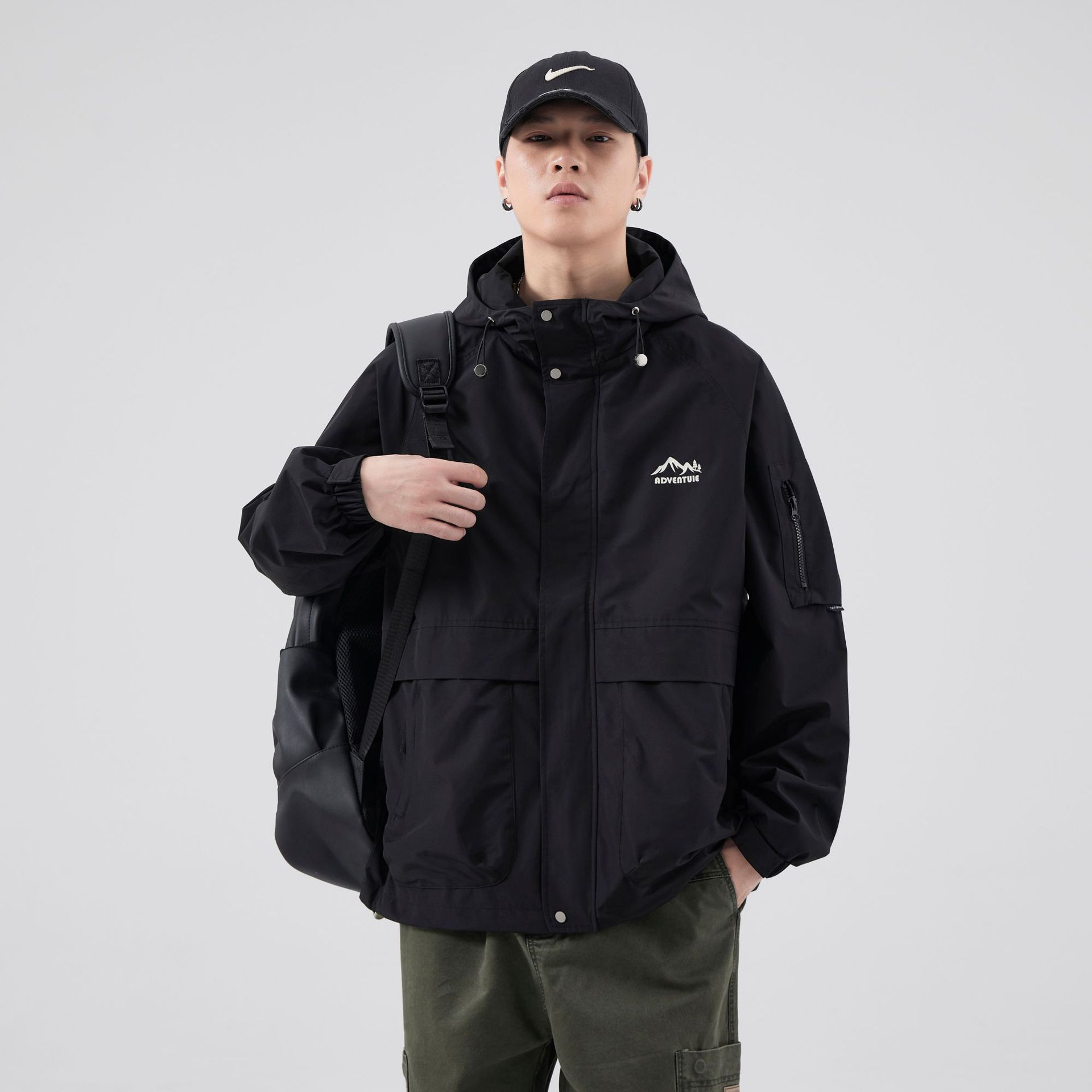 

Куртка с капюшоном для горных походов, мужская, городская, для активного отдыха, функциональная, для бега на весну 4XL чёрный