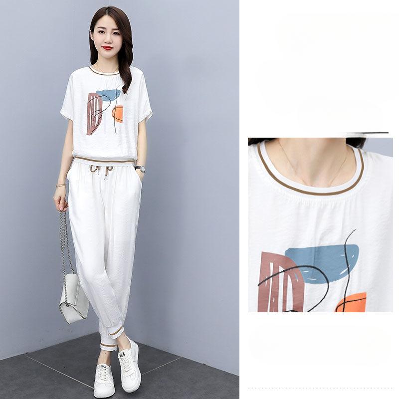 Moda Estiva Donna Tuta Sportiva in Seta Ghiaccio Ampia Giovanile Snellente Set Due Pezzi Abbigliamento Casual alla Moda