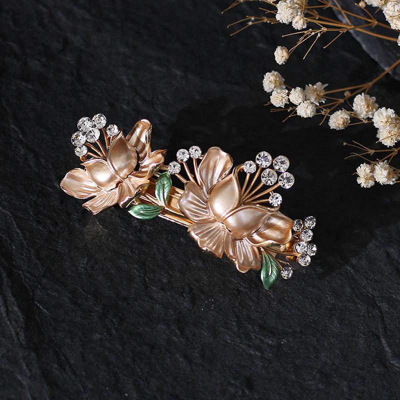 Fashion Hand-Painted Gorgeous Hairpin Femininity Diamond-Encrusted Spring Clip Flower Back Head Hair Accessories